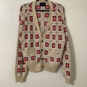 PacSun Crochet Granny Square Cottagecore Autumn Fall Oversized Knit Cardigan L